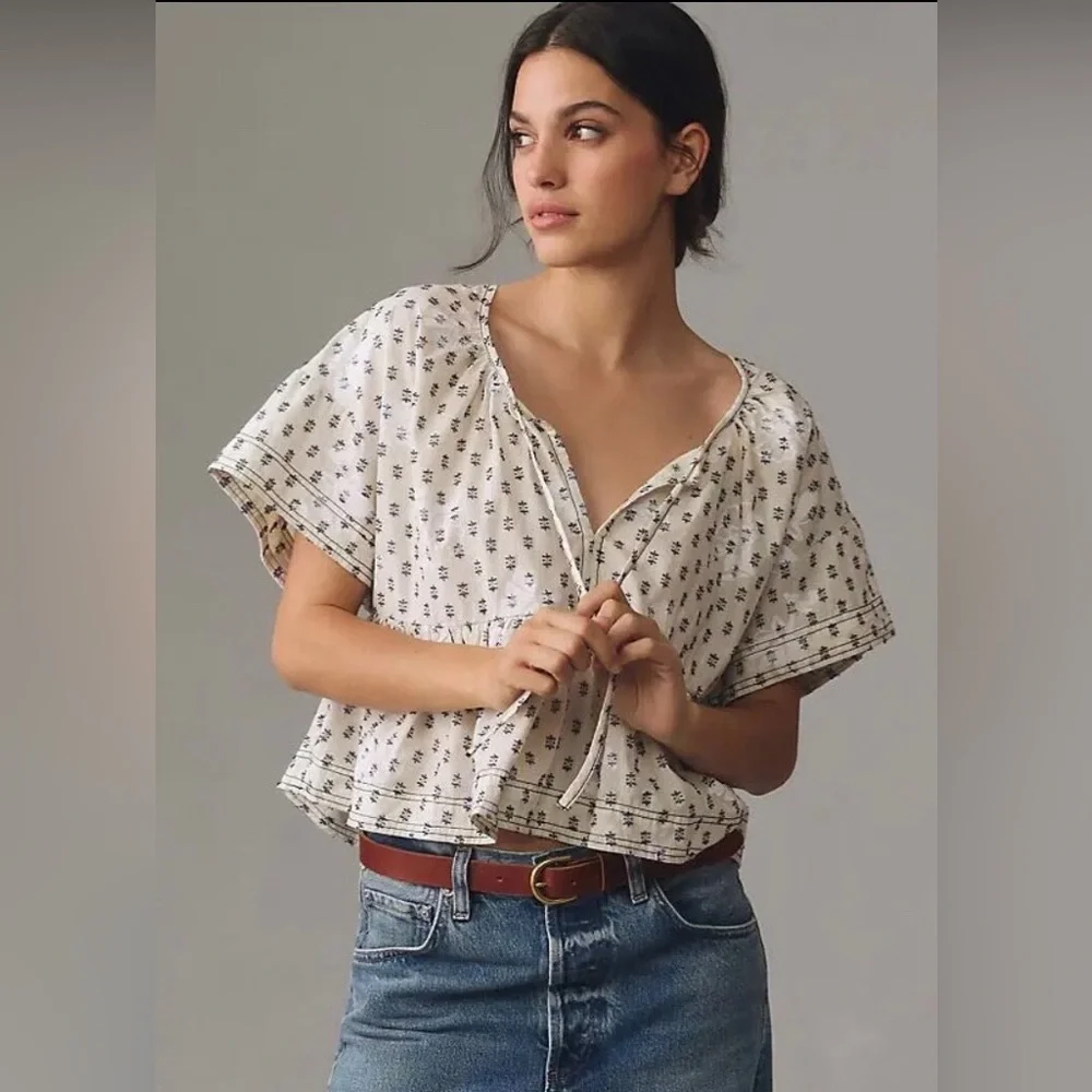 Pilcro Clip Dot Pullover Babydoll Blouse size small - Picture 2 of 6